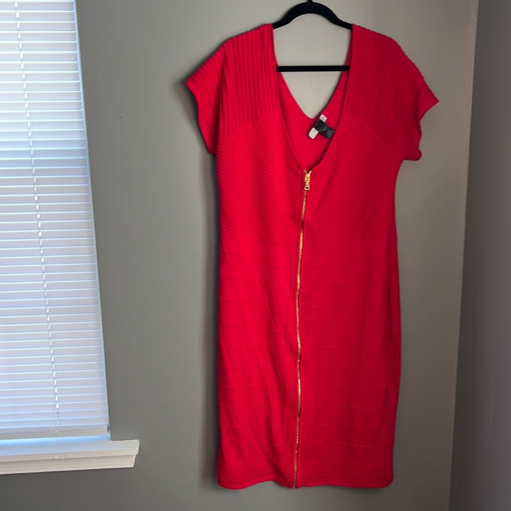 Red ribbed sweater dress